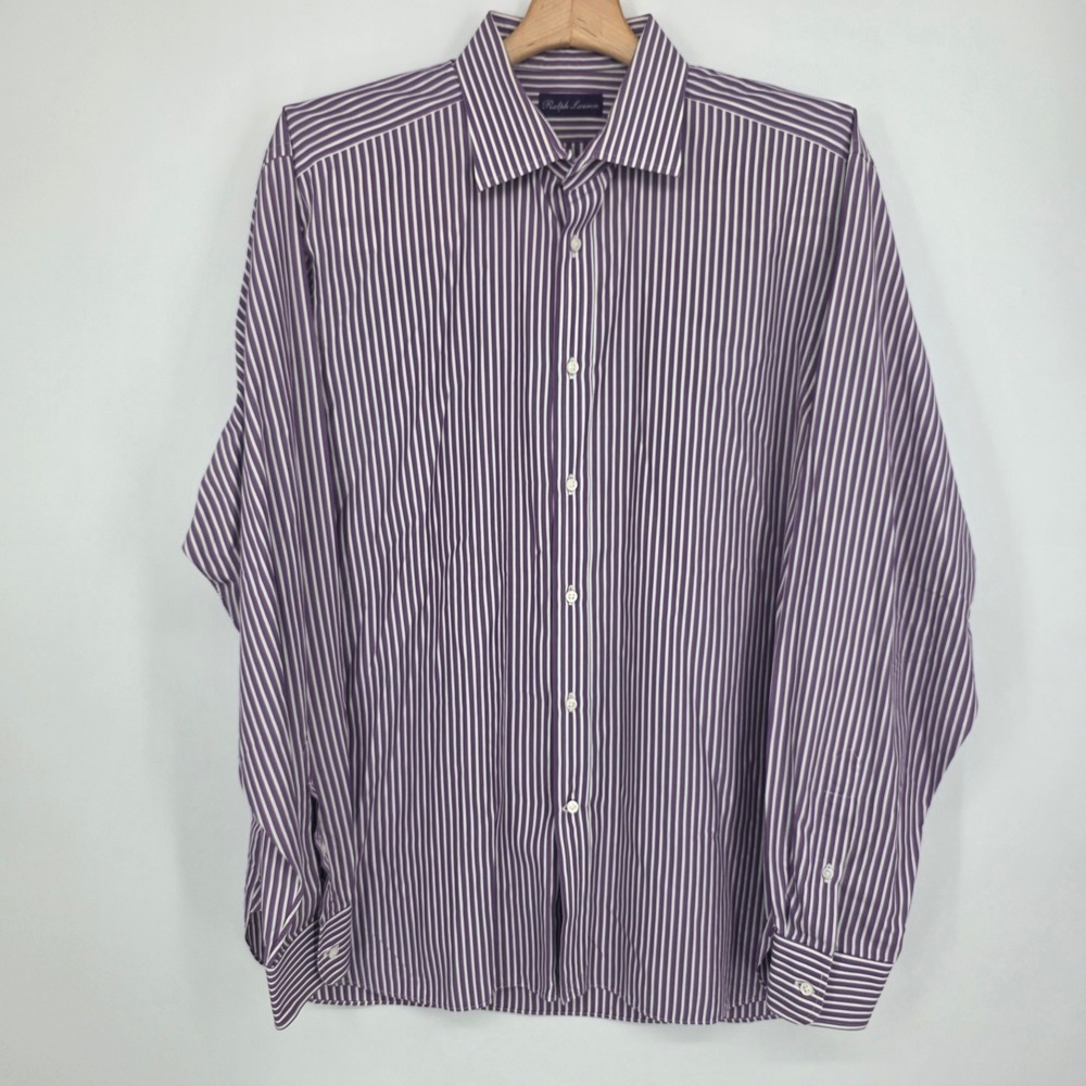 Ralph Lauren Purple Label Mens 17.5 Striped Button Down Shirt Italy Cotton
